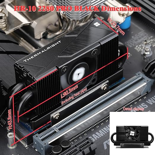 Thermalright HR10 2280 PRO Black SSD Heatsink Cooling,Double-Sided Heat Sink, with Small and High Speed PWM Fan,Thermal Silicone Pad for 2280 SSD PC and Computer,Desktop High Performance SSD Cooler