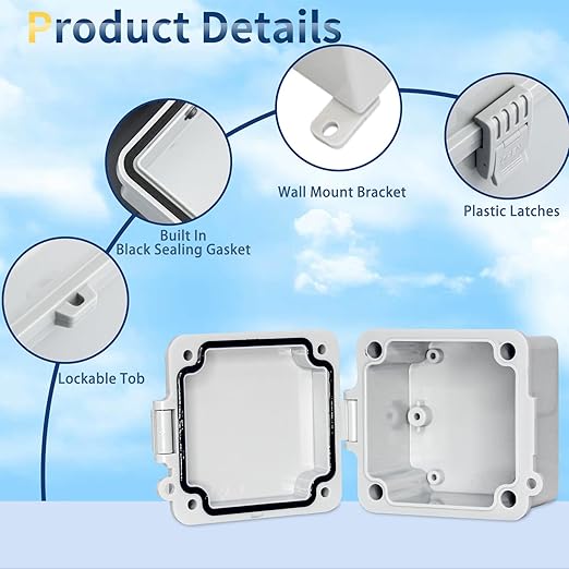 Weatherproof Electrical Box - Project Box Outdoor ABS Plastic Junction Box,Universal DIY Project Box for Indoor/Outdoor Use with Wall-Mount Bracket (3.5"x3.4"x2.3")