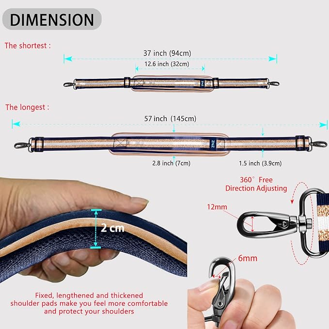 ZINZ Bag Shoulder Strap, Padded Adjustable Shoulder Strap Replacement
