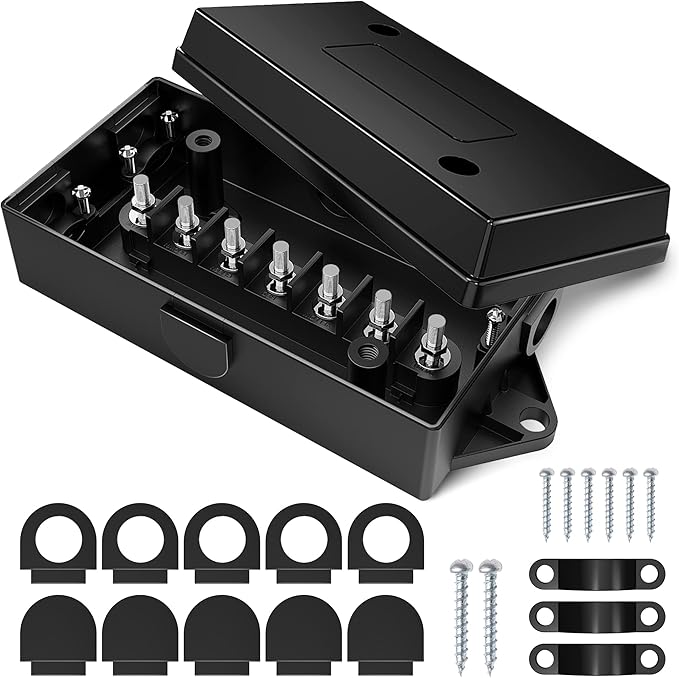 MICTUNING 7 Way Electrical Junction Box - 7 Gang Trailer Wire Connection Box Weatherproof for Rewiring Camper RV Caravans Boat Light 7 Way Trailer Wire Connectors