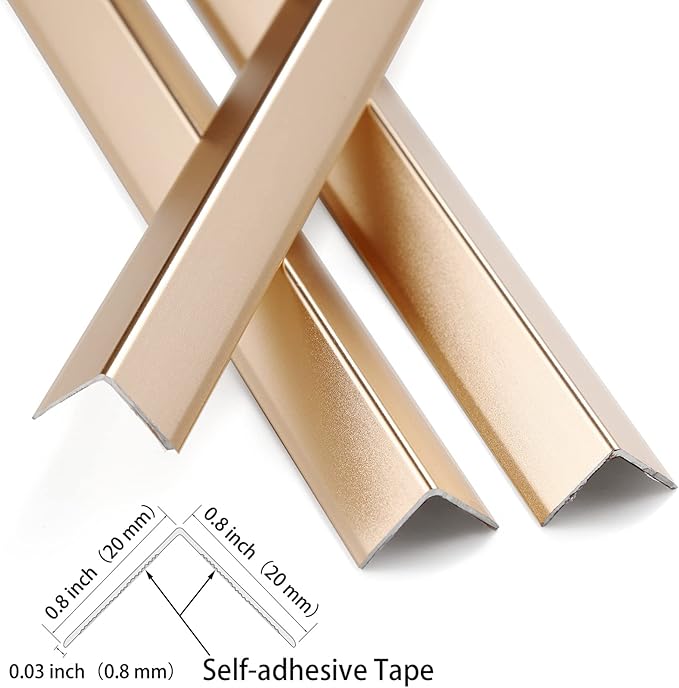 Aluminum Peel and Stick L Molding Corner Guards with 90° Angle for Wall Door Frame Cabinet Baseboard Protection and Decoration, 35.4in x 0.8in (3Pcs)