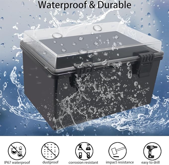Junction Box, Hinged Black Clear Cover IP67 Waterproof ABS Project Box with Mounting Plate Electrical Box Enclosure with Wall Bracket 11.8 x 7.9 x 6.7inch(300x200x170mm)