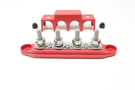 4 Post Power Distribution Block Bus Bar with Cover - Made in The USA - 250 Amp Rating - Marine, Automotive, and Solar Wiring (5/16" - Red)