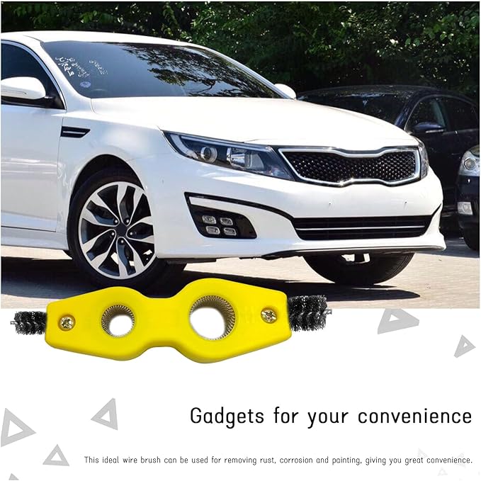 Car Battery Terminal Cleaning Brush, 4 in 1 Anti-Rust Auto Battery Cleaner with Steel Wire, Universal Vehicle Battery Terminals Machine Parts Cleaning Tool Accessories (Yellow)