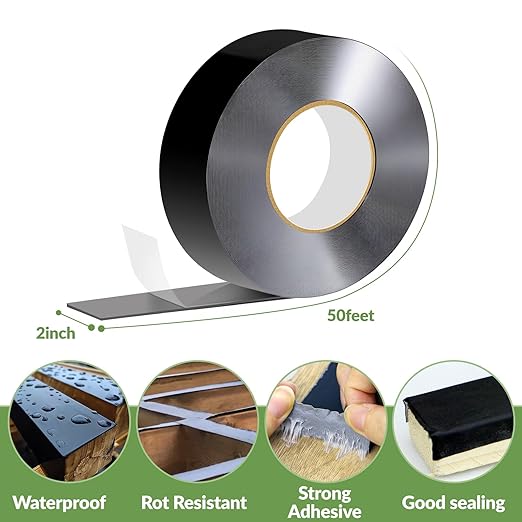 Sofrose Joist Tape for Decking,2" x 50' Deck Joist Tape,Weather Resistant,Waterproof Butyl Self-Adhesive Flashing Tape for Wood Joists, Decks, Beams, Roof (6 Rolls)