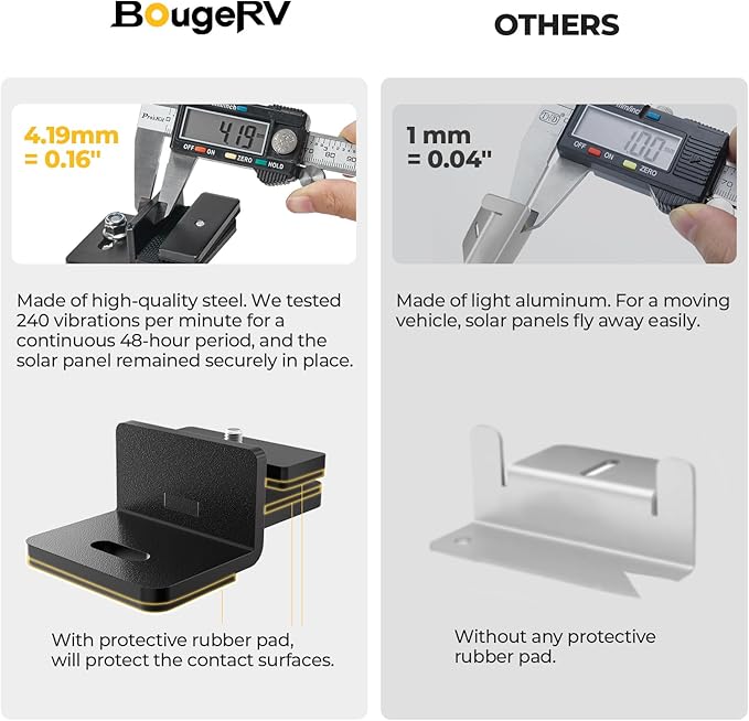BougeRV Solar Panel Crab Mounting Kit for Cars with Cross Bars, Roof Rack Clamps Fits Most Luggage Rack Without Drilling, 100 to 200 Watt Solar Panel Mounting Brackets, Auto Off-Grid Solar Systems