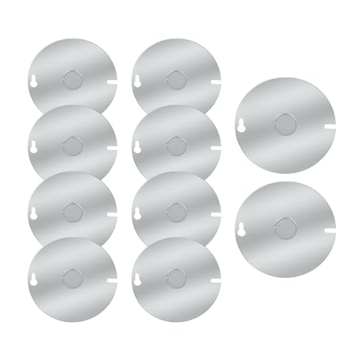 10-Pack Round Electrical Box Cover, 4 Inch Metal Junction Box Covers with 1/2 Inch Knockout, Flat Outlet Box Cover for 4 inch Round Box and Octagonal Box