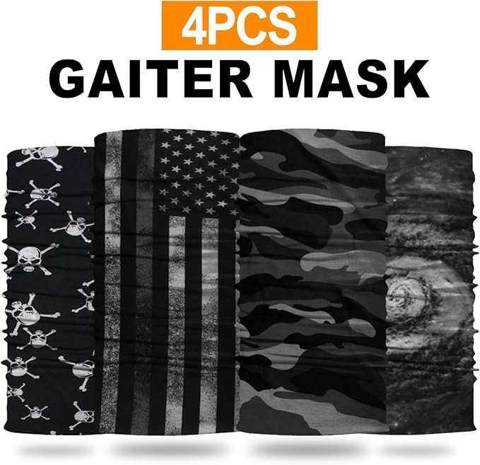 4Pack Neck Gaiter for Men Women Face Cover Mask Head Wrap Balaclava Headwear Bandana Headband Magic Scarf