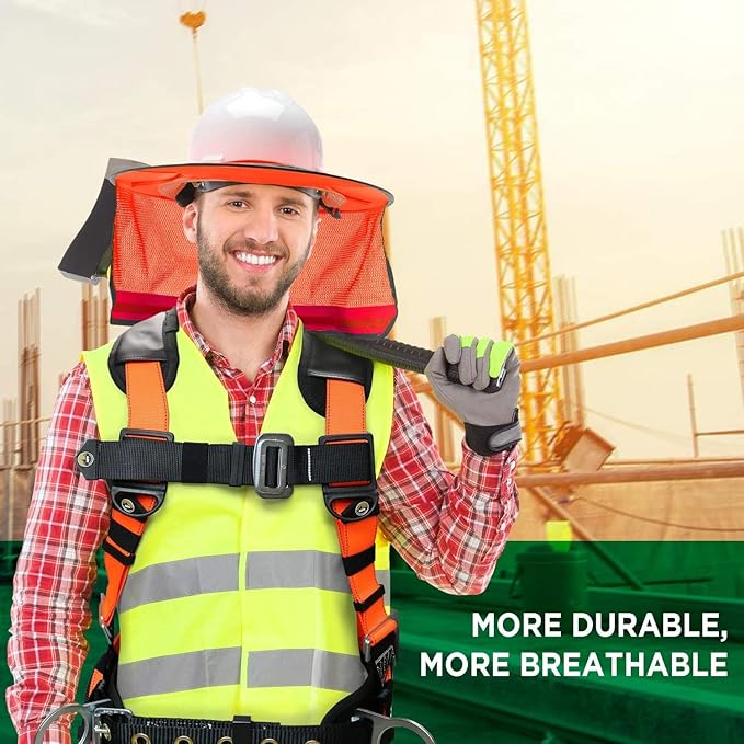 Wolf High-Visibility Orange Reflective Full-Brim Hard Hat Mesh Sun Visor Neck Shade
