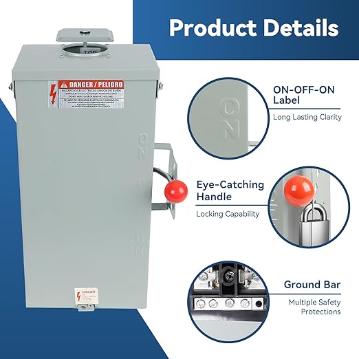 100A Generator Transfer Switch,24000W General-Duty Double-Throw Safety Switch,120/240-Volt Transfer Switches,Stronger Stability Manual Transfer Switches,NEMA 3R Standards for Outdoor and Indoor