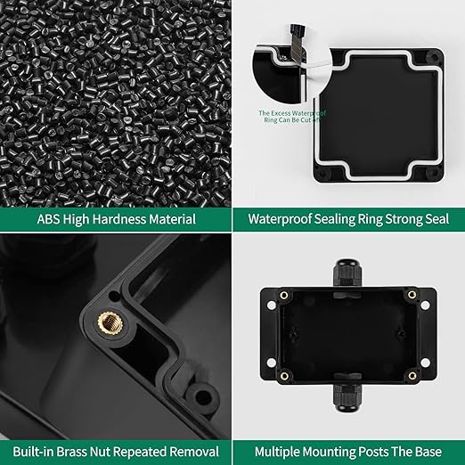ABS IP67 Waterproof Dustproof Electrical Junction Box, with 15A 600V Barrier Terminal Cable Connector, 1 in/1 Out Power Junction Box（3.93 * 2.67 * 1.96in）