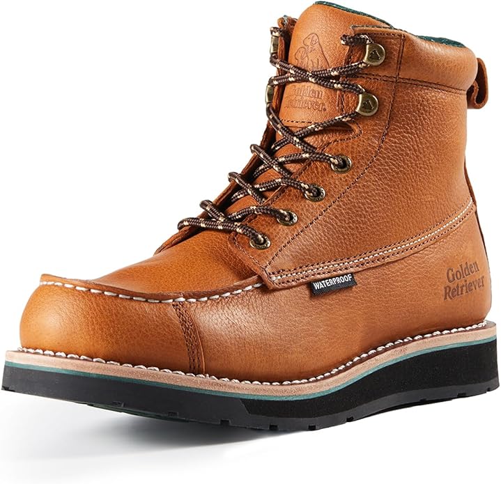 Golden Retriever 6''Composite/Soft Toe Work Boots For Men,Waterproof Wedge Moc Toe, Oil/Slip Resistant, Leather Welt, Industrial Construction Durty work Boots,EH G6155-G6255-G6355