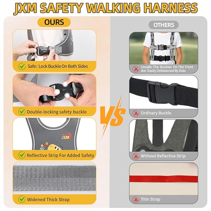 Safety Walking Harness for Big Kids 6-12, Anti-Elopement Vest Harness for Autism Special Needs ADHD, Reflective Leash with Handle for Autistic, Active Children, Adjustable Tether for Travel and Crowds