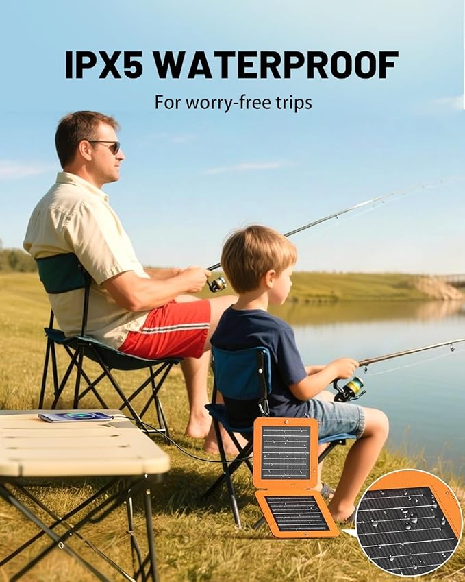 Solar Panels, 10W Small Solar Charger with 5V USB-A and USB-C Fast Charging IPX5 Waterproof Foldable Portable Solar Panel for Camping, Hiking Compatible with iPhone, iPad, Power Banks