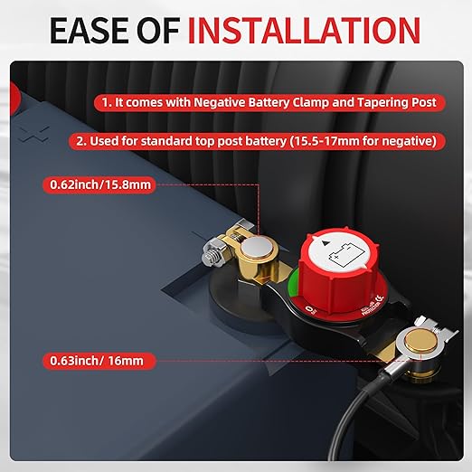 Joinfworld Top Post Battery Disconnect Switch 12V-48V Battery Kill Switch Negative On/Off Battery Switch for Cars, Vehicles, RVs and Boats