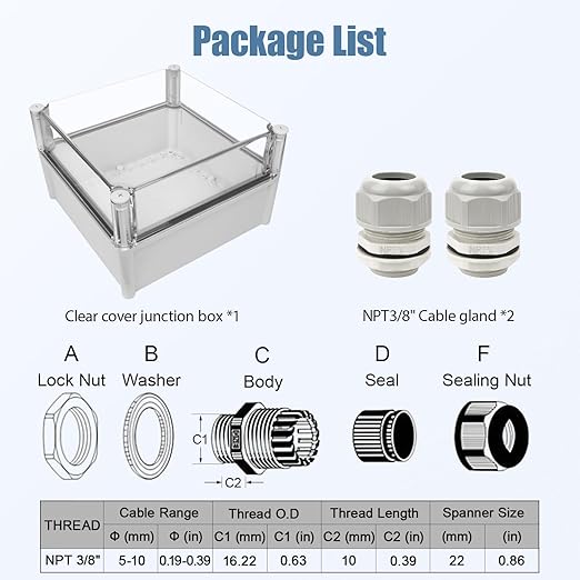 LeMotech Junction Box IP67 Waterproof Dustproof Electrical Box Project Box DIY Enclosure Gray with Transparent Clear Cover, External Size 11x11x7.1in (280x280x180mm)