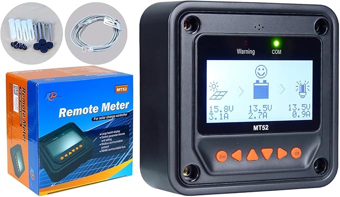 EPEVER MT52 Remote Meter for MPPT Solar Charge Controller 10/20/30/40A ,50/60/80/100A LCD Display Monitoring Setting Datas of Solar Panel Battery Regulator System (MT52)
