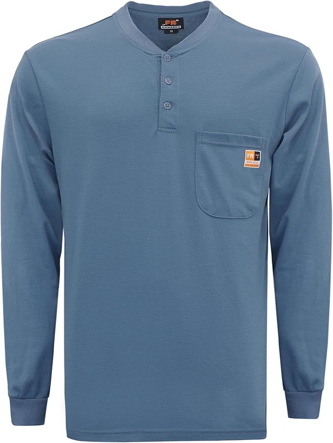 KONRECO FR Shirts for Men Long Sleeve 7oz Cotton Flame Resistant/Fire Retardant CAT2 Henley Shirt