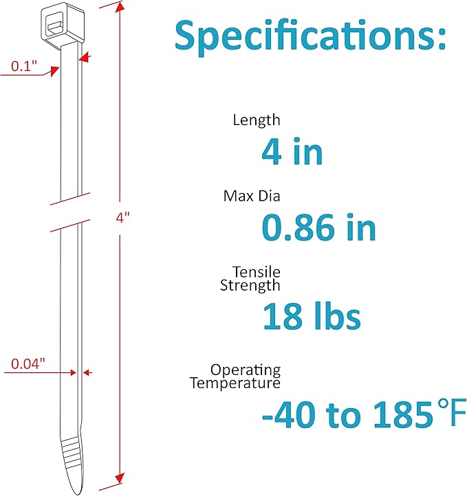 Zip Ties 4 inch (200 Pack), Small Zip Ties with 18 lb Tensile Strength, Black, by Tantti Supply