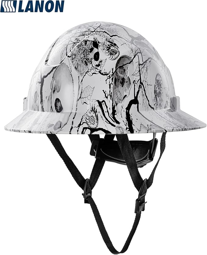 LANON Full Brim Hard Hat, OSHA Construction Work Approved, Premium Charcoal Gray Design, FRP Safety Helmet with 4 Point Adjustable Ratchet Suspension, Class C