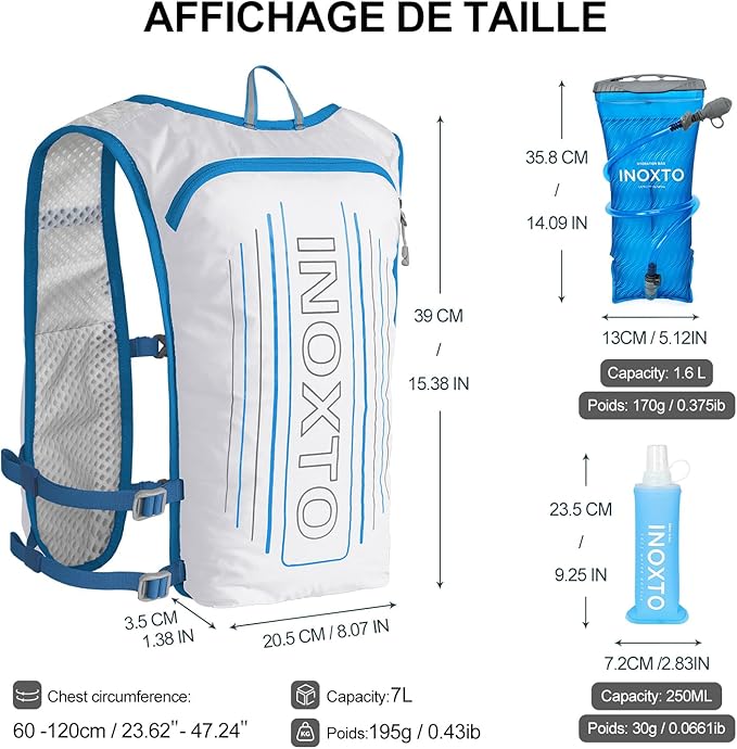 INOXTO Running Hydration Vest Backpack,Lightweight Insulated Pack with 1.5L Water Bladder Bag Daypack for Hiking Trail Running Cycling Race Marathon for Women Men