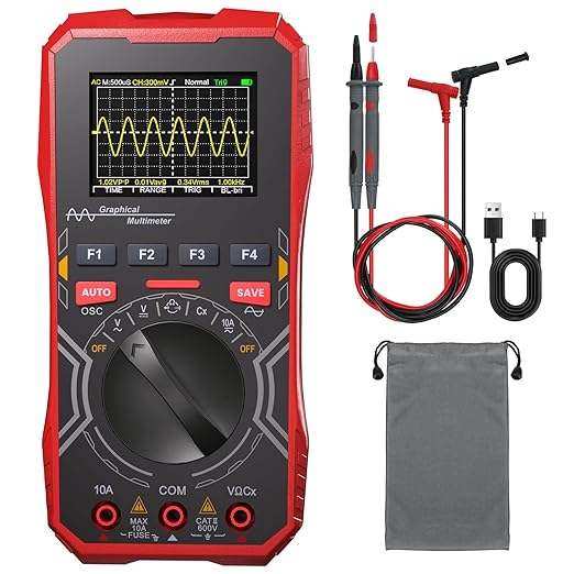 2-in-1 Handheld Oscilloscope Multimeter - 1MHz Bandwidth 2.5MS/s Sampling Rate, Digital Oscilloscope & Auto-Ranging Multimeter Combo, 2.4" Backlit Display with Probes, for Electronics DIY, Repair