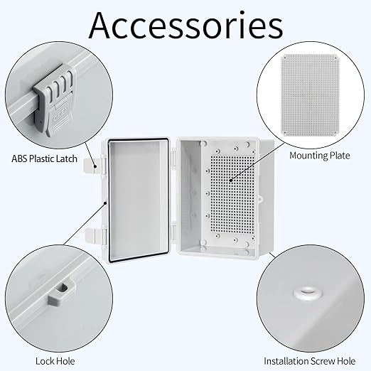 Junction Box Waterproof Electrical Box ABS Plastic Dustproof Waterproof Outdoor Universal Project Enclosure Gray Cover 8"x6.1"x3.9"