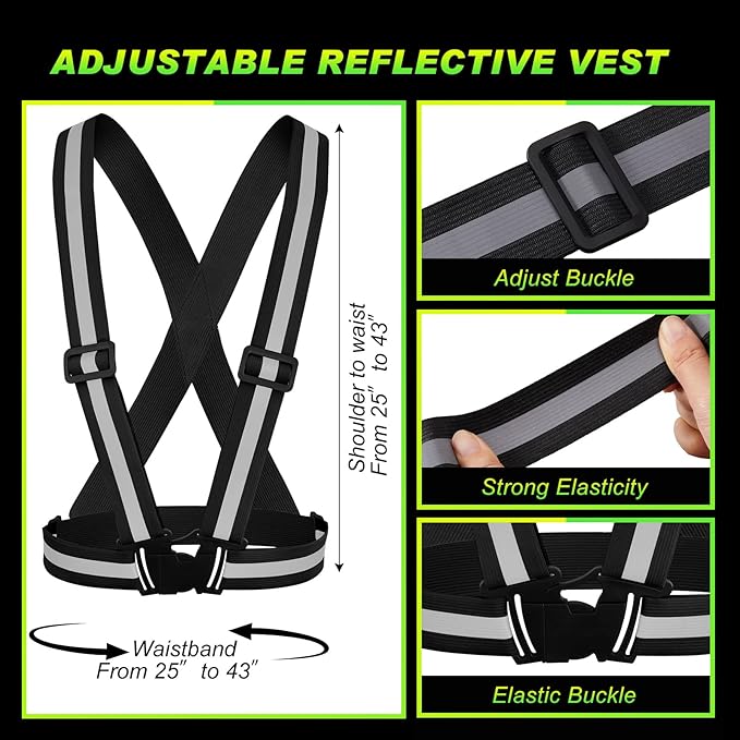 Hercicy 20 Pcs Reflective Vest High Visibility Safety Vests, Adjustable Running Gear Straps Lightweight Reflector for Construction (Black)
