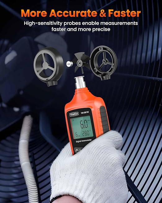 Digital Anemometer, YOWEXA Portable Wind Speed Meter with Backlight Screen, Air Flow Tester Supports Wind Chill Alert, Wind Checkers for Hunting HVAC Drone Sailing Golf Shooting