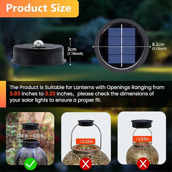 4 Pack Solar Light Replacement Top, Solar Panel for Outdoor Lights (Top 3.23 Inch, Bottom 2.83 Inch), Waterproof Led Replacement Parts for Yard Garden Decor and DIY Outdoor Lanterns