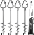 17" Heavy Duty Ground Anchors Screw in - 4 Pack Chrome Plated with Reinforced Triangle Bracket for Trampoline, Swing Set, Shed, Mobile Home, Carport - High Wind Resistance for All Soil Types