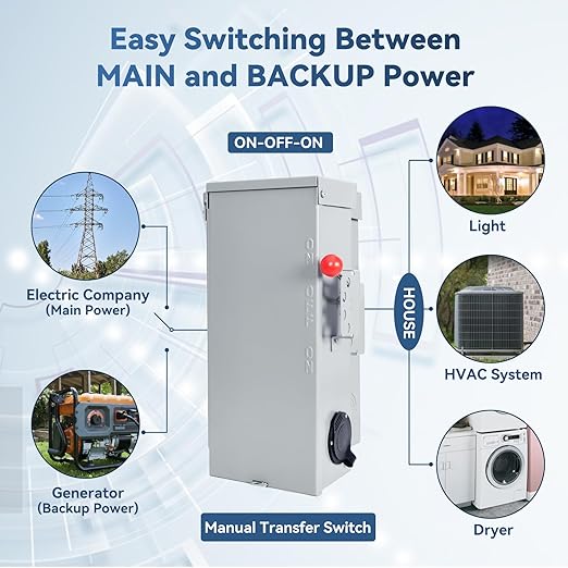 Generator Transfer Switch 50 Amp Kit, 100 Amp Double Throw Transfer Switch Built in 50 Amp Power Inlet (ETL Listed), 120/240V, Stronger Stability, NEMA 3R Enclosure for Outdoor, 10-Year Warranty