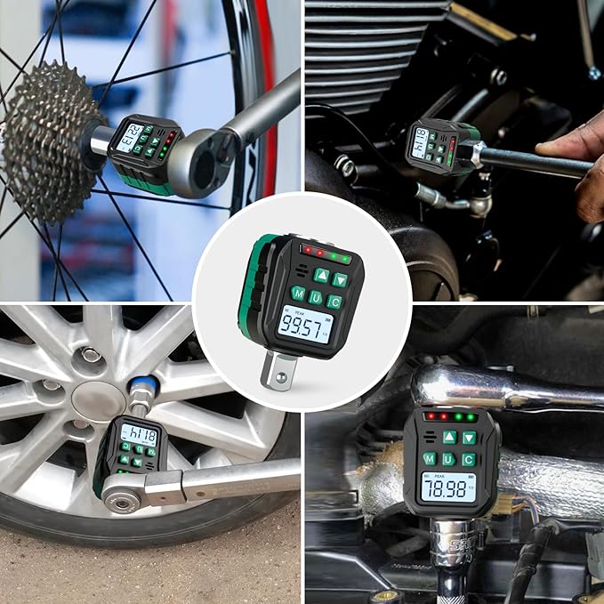 1/2-Inch Digital Torque Adapter, 5.02-99.57 Ft.lb/6.8-135 N.m, Electronic Torque Wrench Converter with ±2% Accuracy, Preset Function, Data Storage, 3/8” & 1/4” Adapter for Bike, Moto, Car