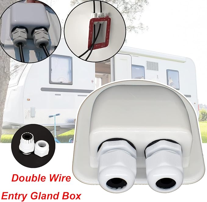 AUTOXBERT IP68 Weatherproof Solar Cable Entry Gland Solar Panel Wire Box RV Roof Top Junction Box Solar Double Cable Through Entry Housing for RV Marine Boat Caravan Campervan Travel Camper Van