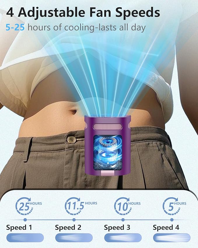 Clip on Fan for Shirt Belt Hip Pants-Compact Portable Waist Fan Rechargeable Long Lasting,Wireless Personal Body Fans that Blow Cold Air,Necklace Lanyard Cool Gadgets for Work Traveling Outdoor Purple