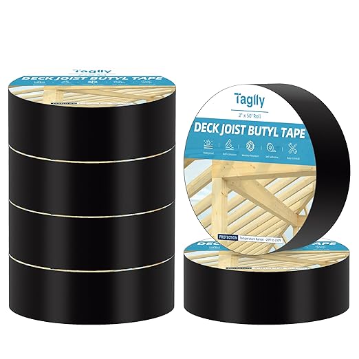 Butyl Joist Tape for Decking 2" x 50', 6 Rolls Weather-Resistant Deck Joist Tape, Waterproof and Anti-Corrosion, Self-Adhesive Flashing Joists Tape for Wood Decks Beams Roof