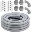 Liquid-Tight Conduit Connector Kit,Flexible Non Metallic Liquid Tight Electrical Conduit Kit,Waterproof Outdoor Electrical Conduit Pipe,Straight/Angle Fittings,Clamps (1-1/4 in x 50 ft)