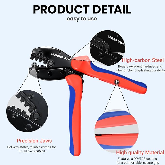 Solar Crimper Tool Kit with 12 PCS MC4 Connectors,2 Solar Connector Spanner Wrench for 14-10 AWG Solar Panel Cable Wire Crimping PV Assembly and Installation