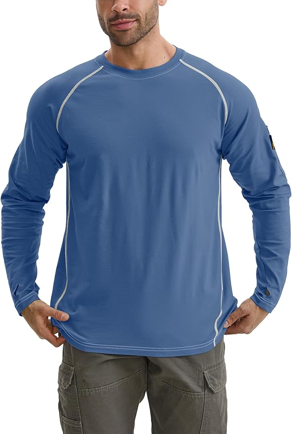 WORKWEYA FR Shirts for Men 6OZ Light Weight Welding Shirts Thumb Hole Stretch Breathable NFPA2112 CAT2 for Summer