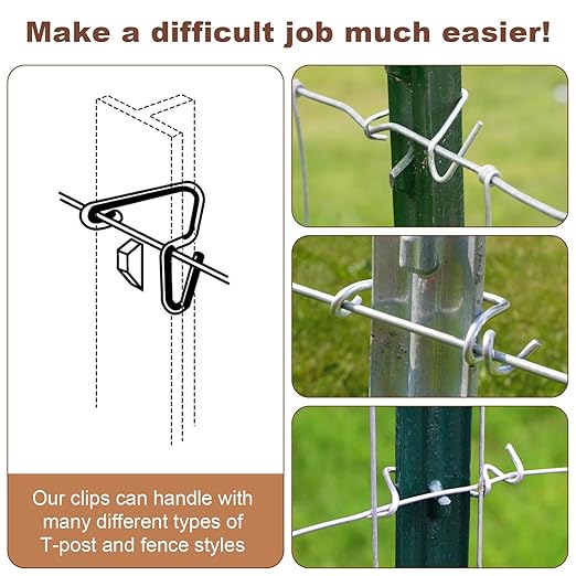 T-Post Clips (100pcs) Fence Wire Clips, Galvanized Steel Fence Clips, Time-Saving Convenient Pre-Cut Wire Ties