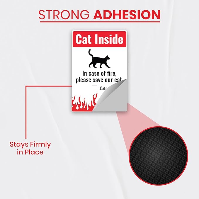 Cat Inside Sticker 5 Pack Durable, Waterproof- in Case of Fire Please Save Our Cat” Pet Rescue Label Set, 2 x Large (3.75 x 5.5) Inch & 3 x (2.75 x 4) Inch | Self-Adhesive, UV-Resistant, Water-Proof