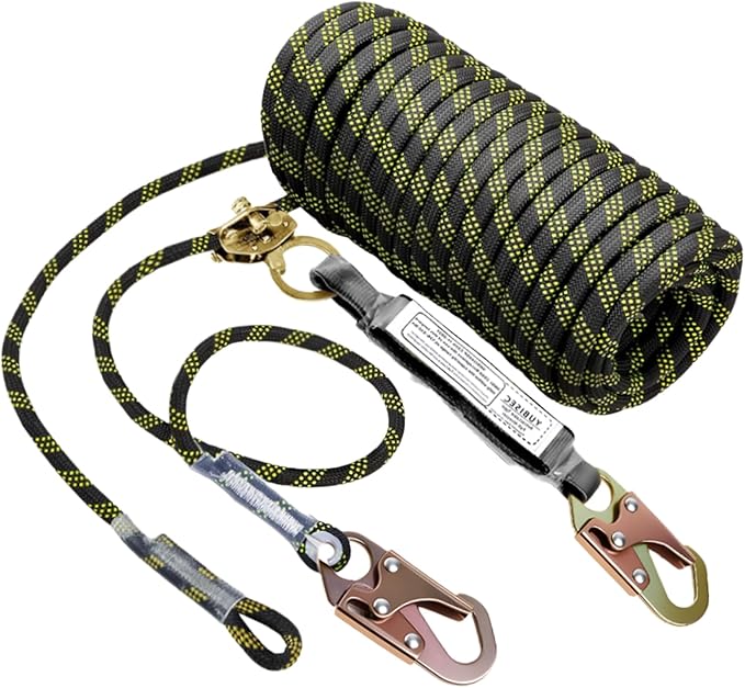 Vertical Lifeline Assembly 150FT, Polyester Rope Harness Safety with Two Grab Snap Hooks Shock Absorber, Fall Protection Safety Rope for Roofing Work, ANSI Compliant