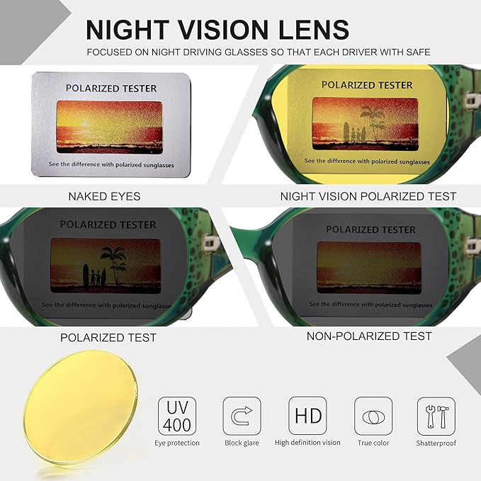 HAOLOTA Night Vision Driving Glasses Women Anti Glare Polarized, Wrap Around Nighttime Safety Glasses UV Protection