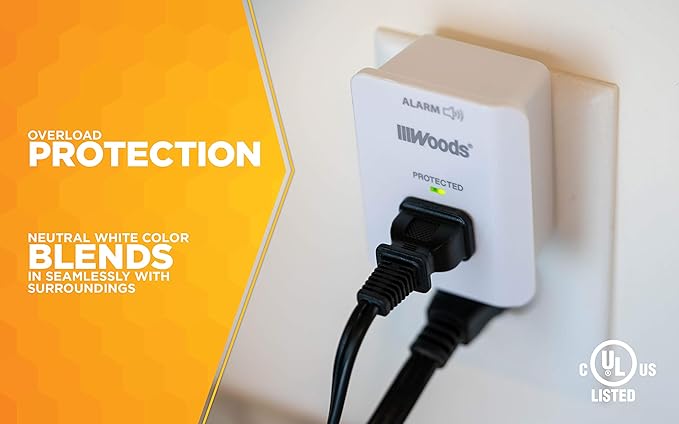Southwire Woods Surge Protector - 1 Outlet - 1080J Appliance Surge Protection - LED Indicator Light and Alarm - Slim Space Saving Design - White - cULus Listed