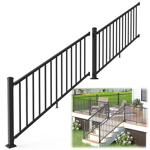 Egadis 2 Pack 36 in. H x 6 ft. W Porch and Deck Railing Kit, Aluminum Stair Railing Kit, Textured AAMA 2604 Powder-Coat Finish Railing System for Concrete Steps or Wooden Stairs (2 Post, 2 Panel)