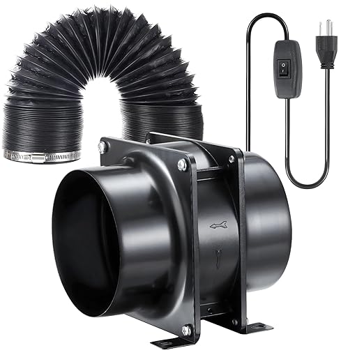 4inch Axial Fan Kit, Exhaust Extractor Blower Ventilation Fan with Button Switch, Dryer Hose for Grow Tent, HVAC, 3D Printer