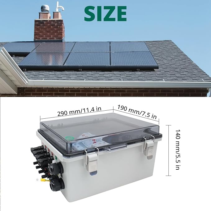 Transparent 4 String Solar Combiner Box, 550V DC Breaker, Integrated Lightning Arrester, and 15A Fuse - Ideal for Residential Solar Systems with Easy Maintenance Access