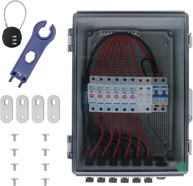 Solar PV Combiner Box, Transparent DC Combiner Box - 6-in-1 Design with IP65 Rating, 550V DC Breaker, and Advanced Lightning Protection for Residential and Commercial Solar Systems