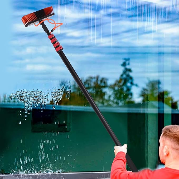 Water Fed Pole Kit Lightweight 24 Feet, w/Squeegee Water Fed Cleaning System, Outdoor Window Cleaner Solar Panel Cleaning and Washing Tool for Window Glass Solar Panel (24FT)