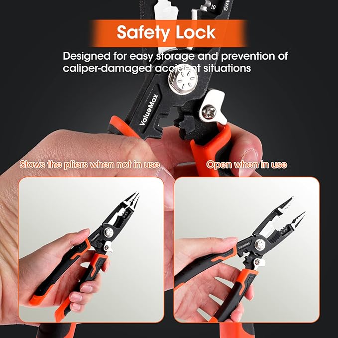 ValueMax 6-in-1 Wire Stripper and Crimping Tool, 8.5" CR-V Multifunctional Professional Cutter for Electric Cable